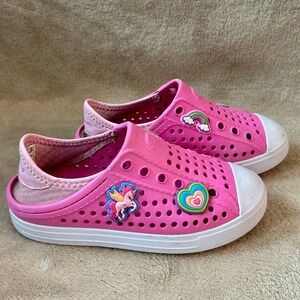 Skechers Toddler Girls 12 Foamies‎ Molded Slip-On Shoe Pink Charms Unicorn Heart